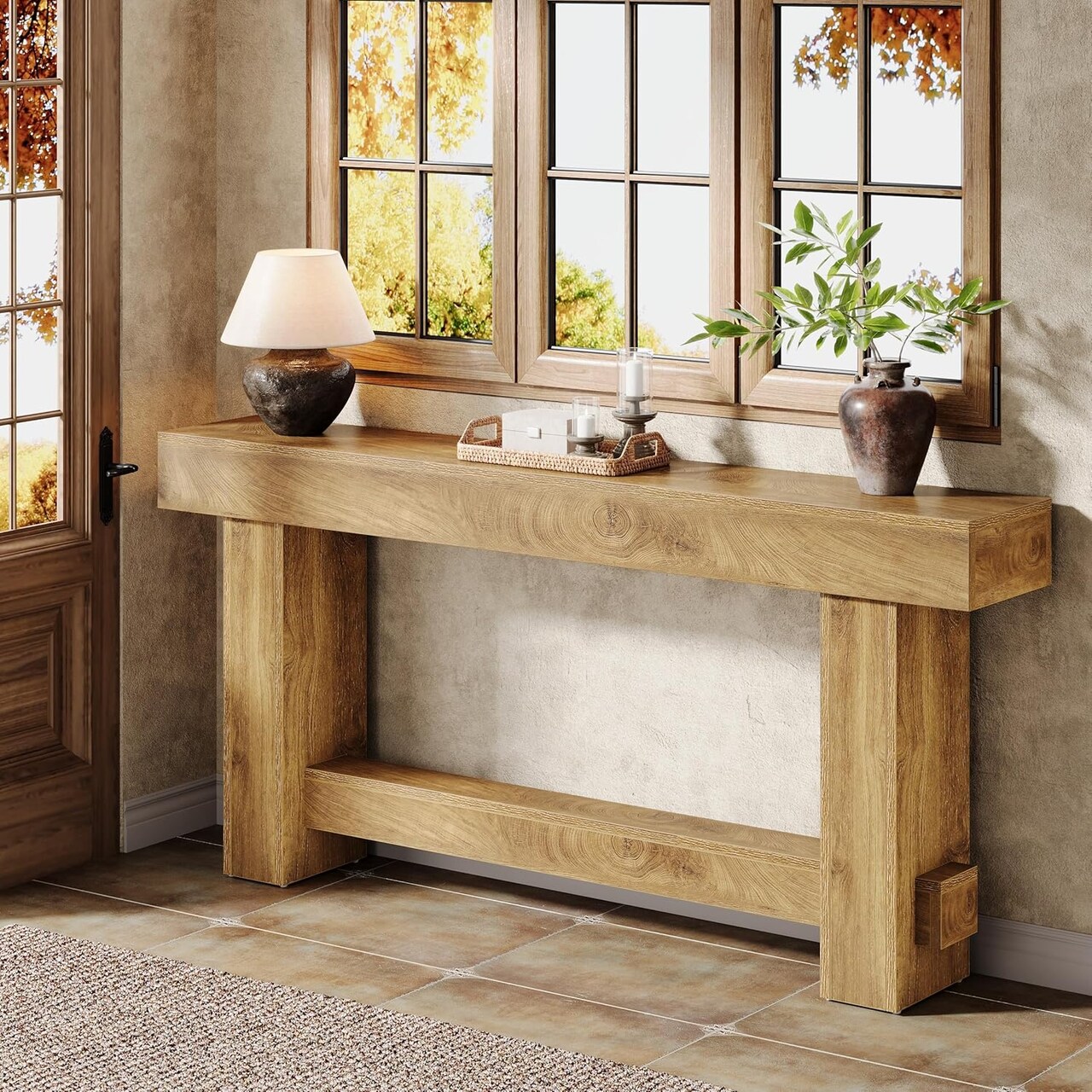 70 Inch Farmhouse Console Table Long Narrow Entryway Sofa Table Brown
